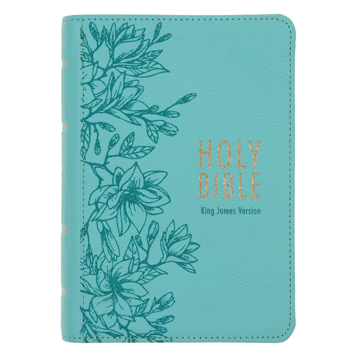KJV Aqua Floral Genuine Leather Compact Large Print Bible