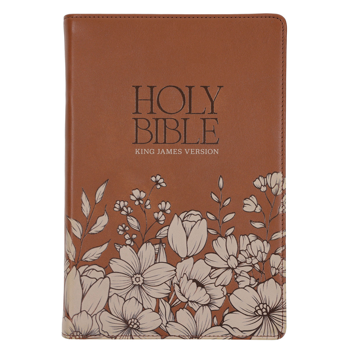 KJV Brown Floral Genuine Leather Thinline Bible Large Print