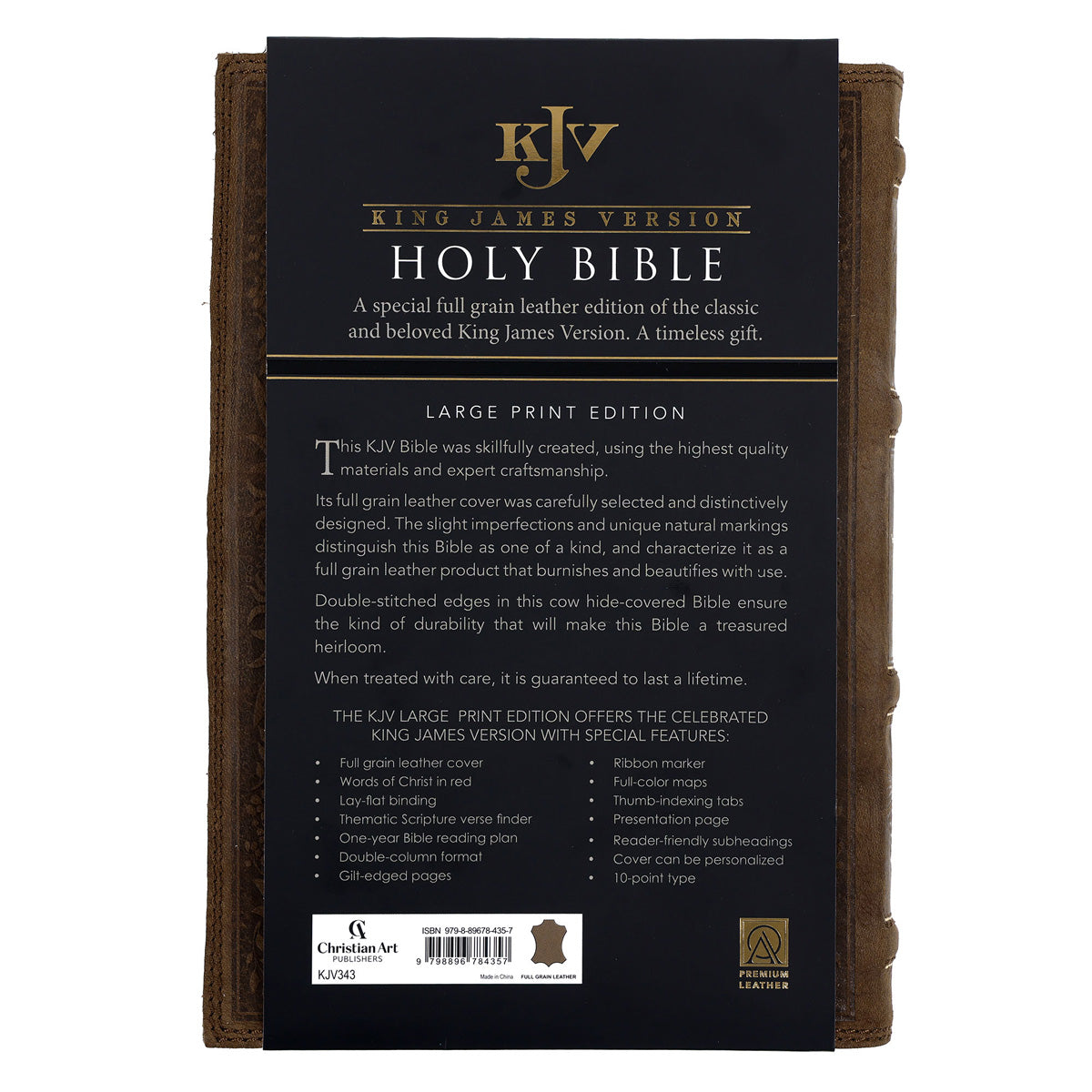 KJV Tan Vintage Design Genuine Leather Thinline Bible Large Print
