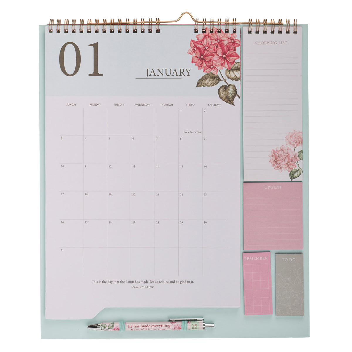 2027 Calendar and Stationery Set with Pen - Rose and Hydrangeas
