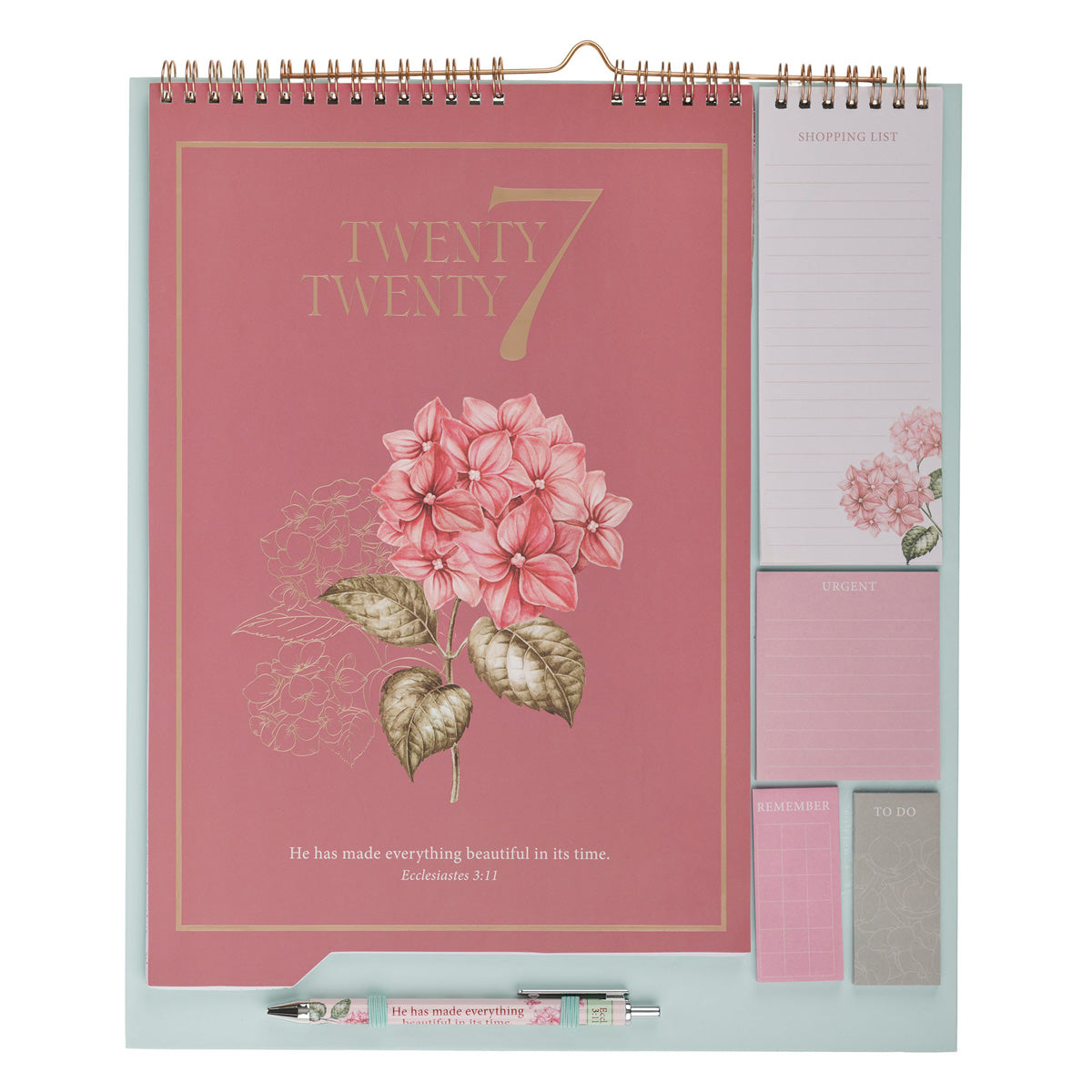 2027 Calendar and Stationery Set with Pen - Rose and Hydrangeas