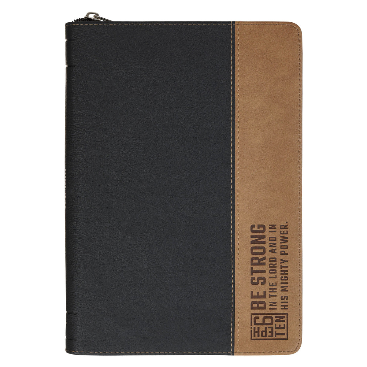 Be Strong in the Lord Two-Tone Brown and Black Journal with Zipped Closure