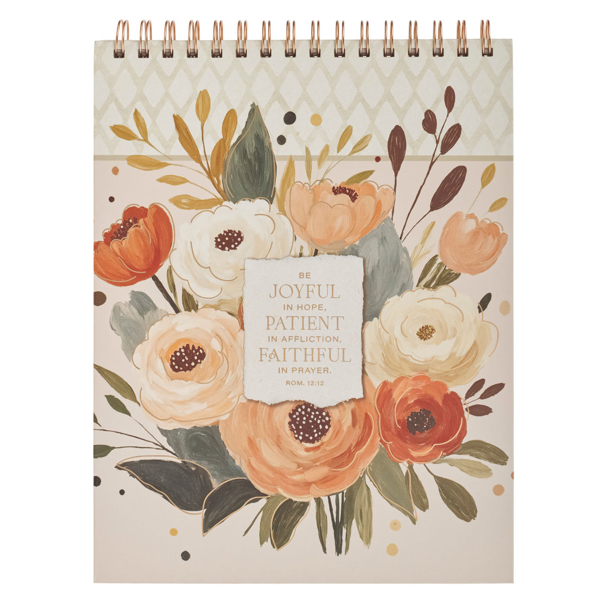 Be Joyful in Hope, Patient in Affliction, Faithful in Prayer A4 Floral Wirebound Notepad