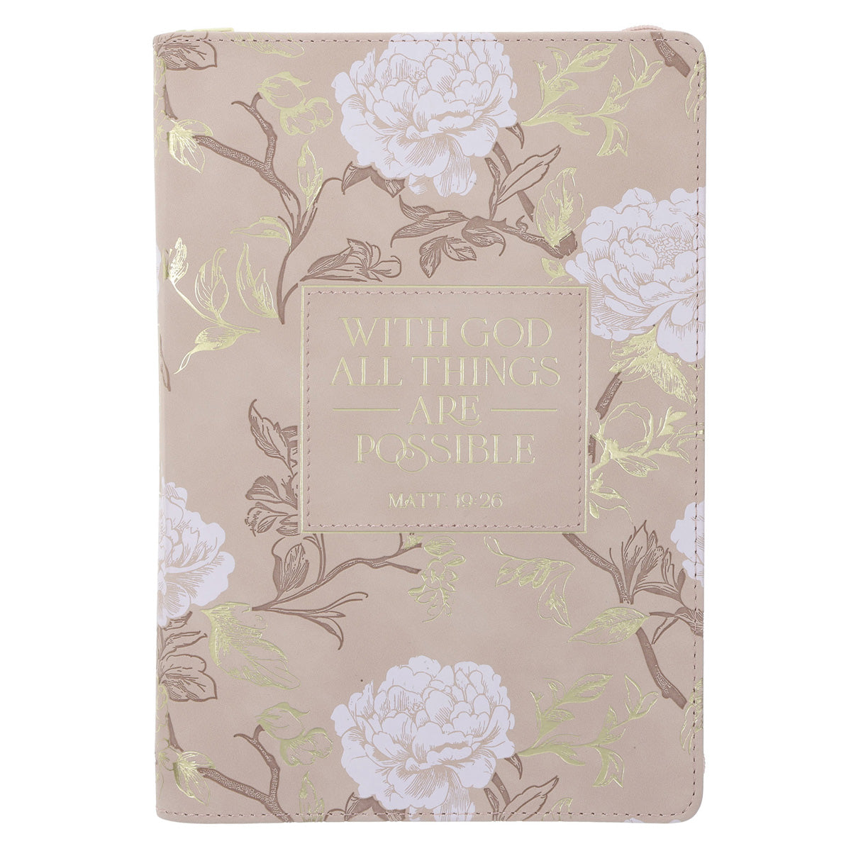 With God All Things Are Possible Blush Faux Leather Journal with Zipped Closure
