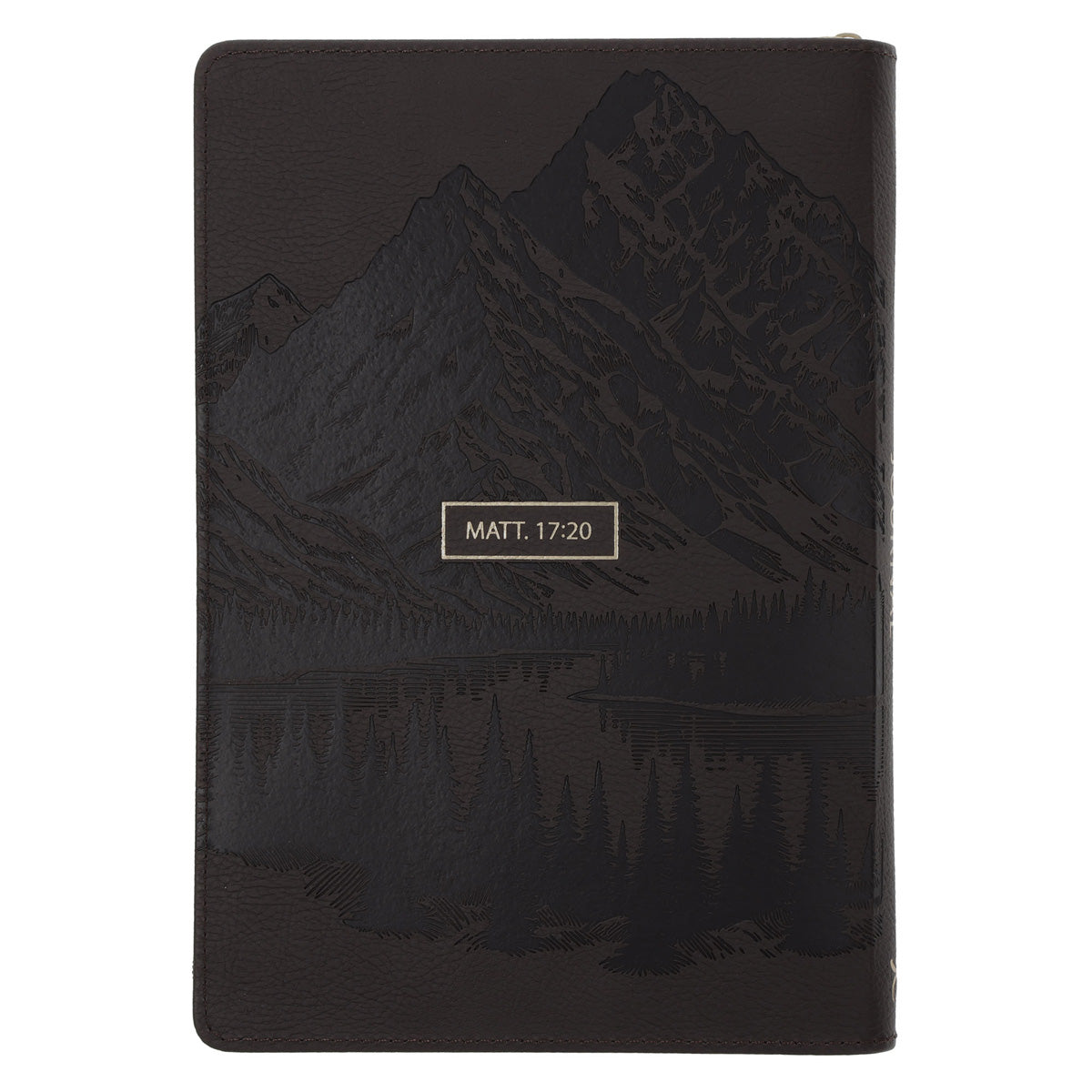 Faith Can Move Mountains Dark Brown Faux Leather Journal with Zipped Closure