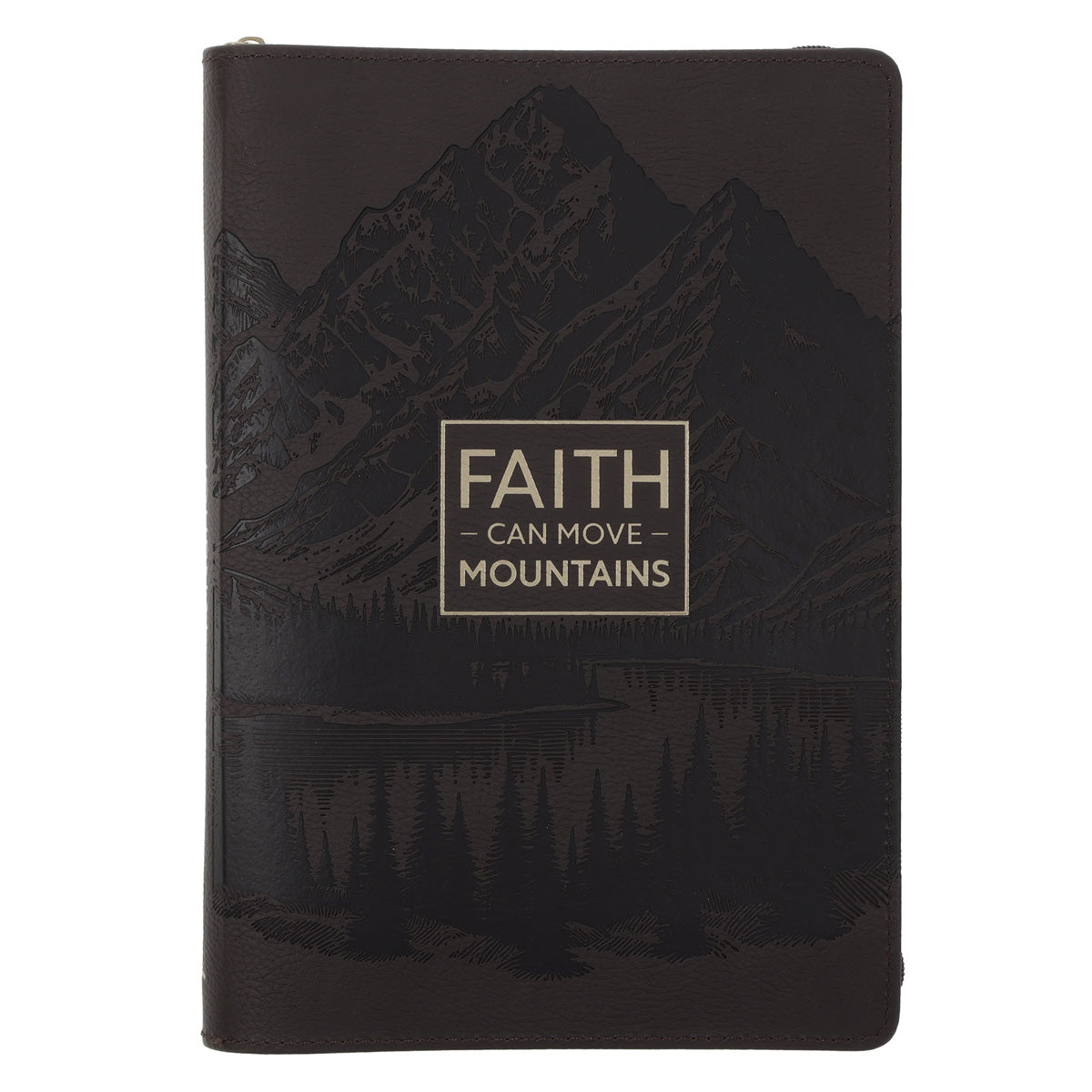Faith Can Move Mountains Dark Brown Faux Leather Journal with Zipped Closure