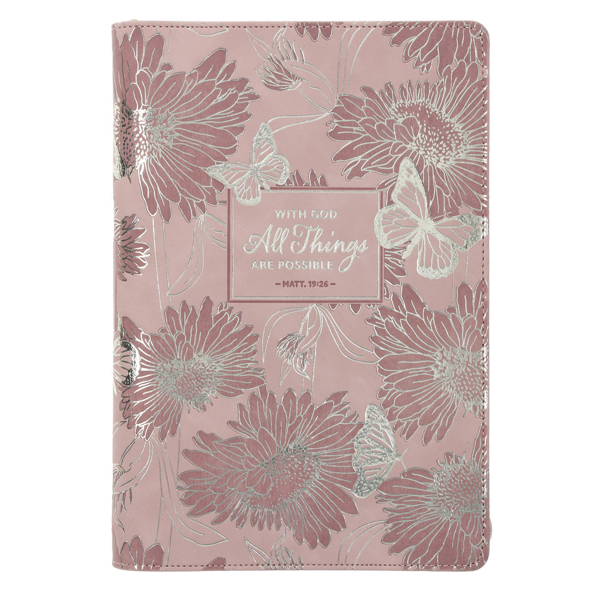 With God All Things Floral and Butterfly Blush Faux Leather Journal with Zipped Closure