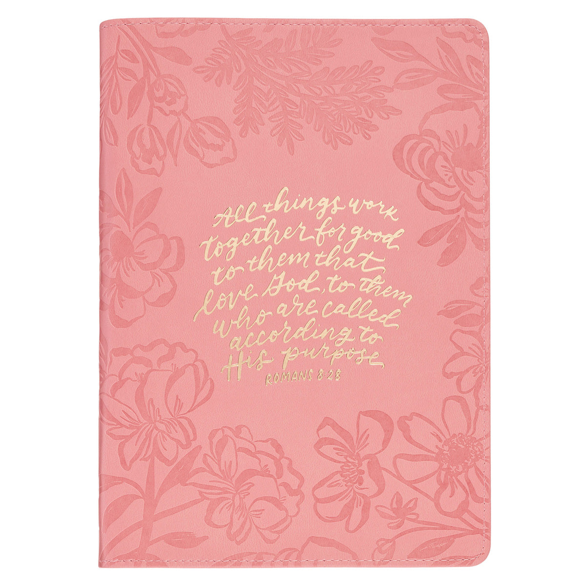 All Things Work Together Floral Pink Watercolor Faux Leather Journal with Zipped Closure