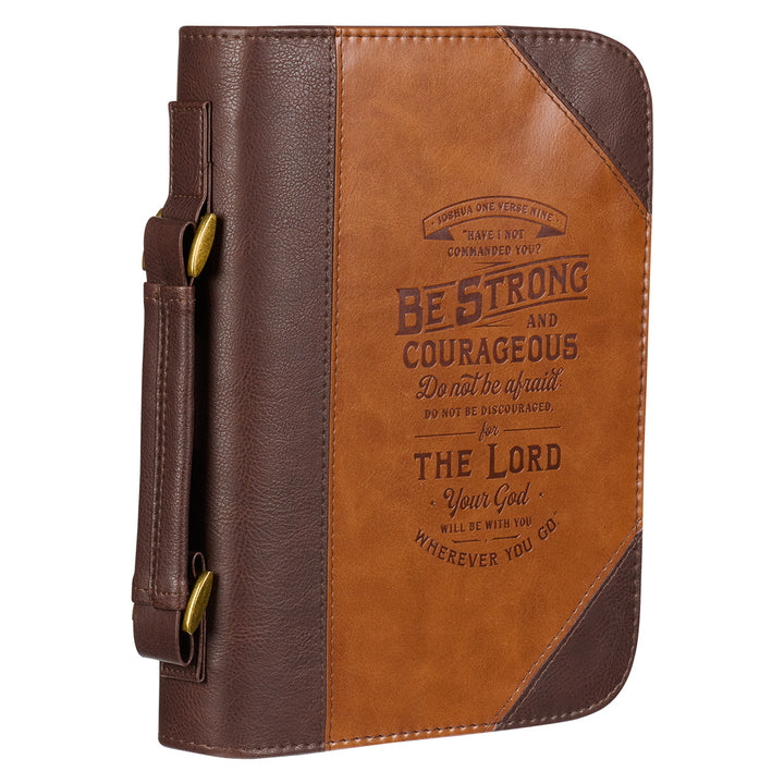 Be Strong And Courageous Joshua 1:9 Two-Tone Toffee And Chocolate Brown (Faux Leather Bible Bag)