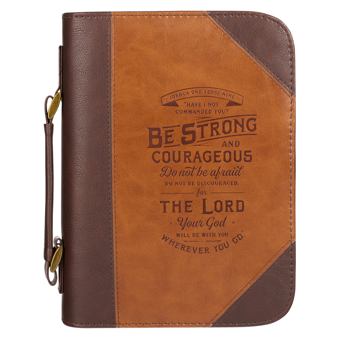 Be Strong And Courageous Joshua 1:9 Two-Tone Toffee And Chocolate Brown (Faux Leather Bible Bag)