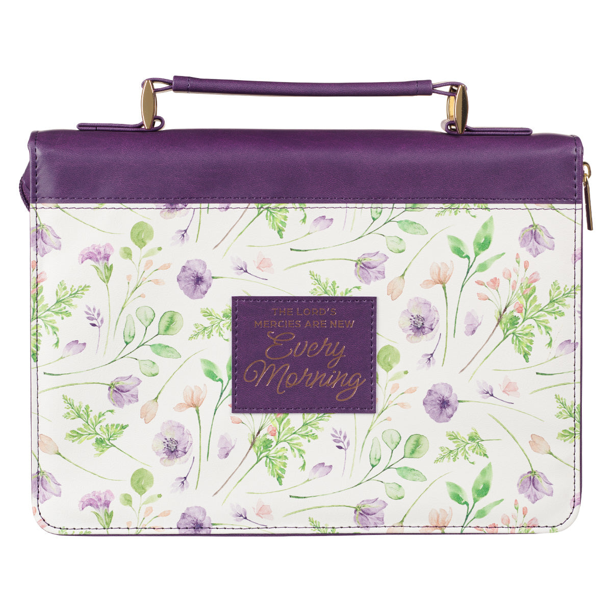 The Lord's Mercies are New Every Morning Purple Floral Faux Leather Bible Bag