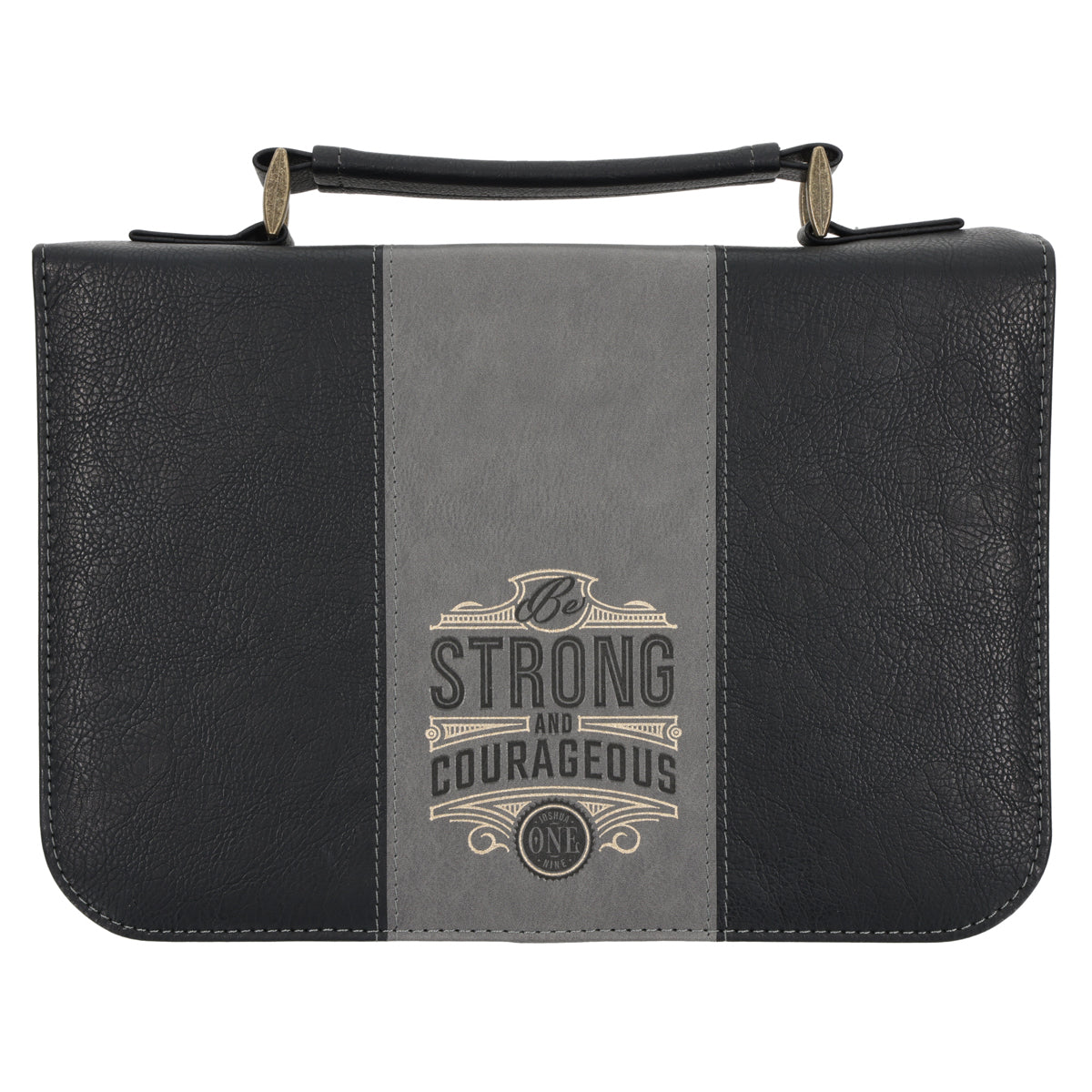 Be Strong and Courageous Black and Grey Faux Leather Bible Bag