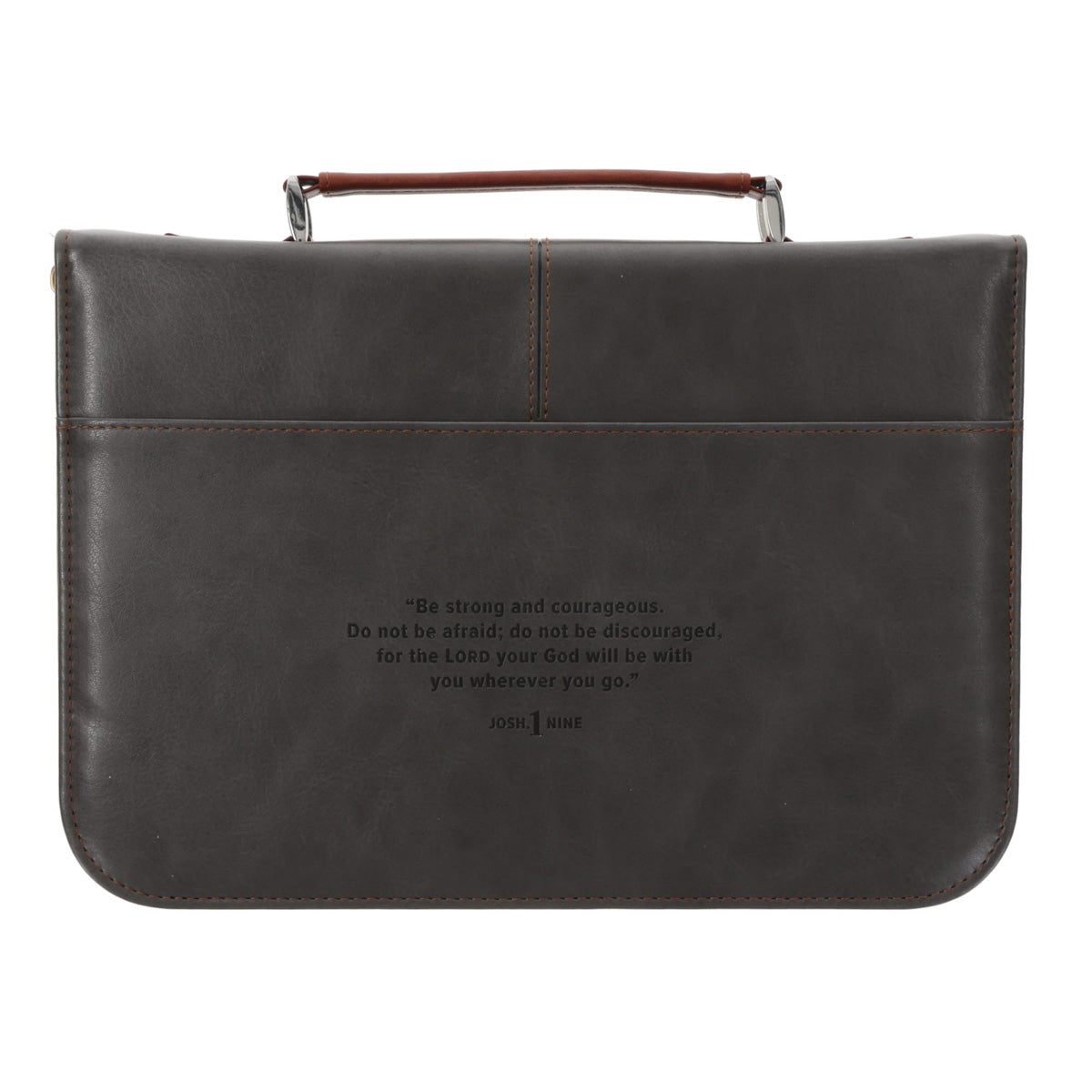 Be Strong and Courageous Grey Faux Leather Bible Bag