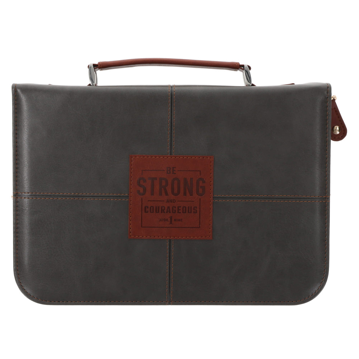 Be Strong and Courageous Grey Faux Leather Bible Bag