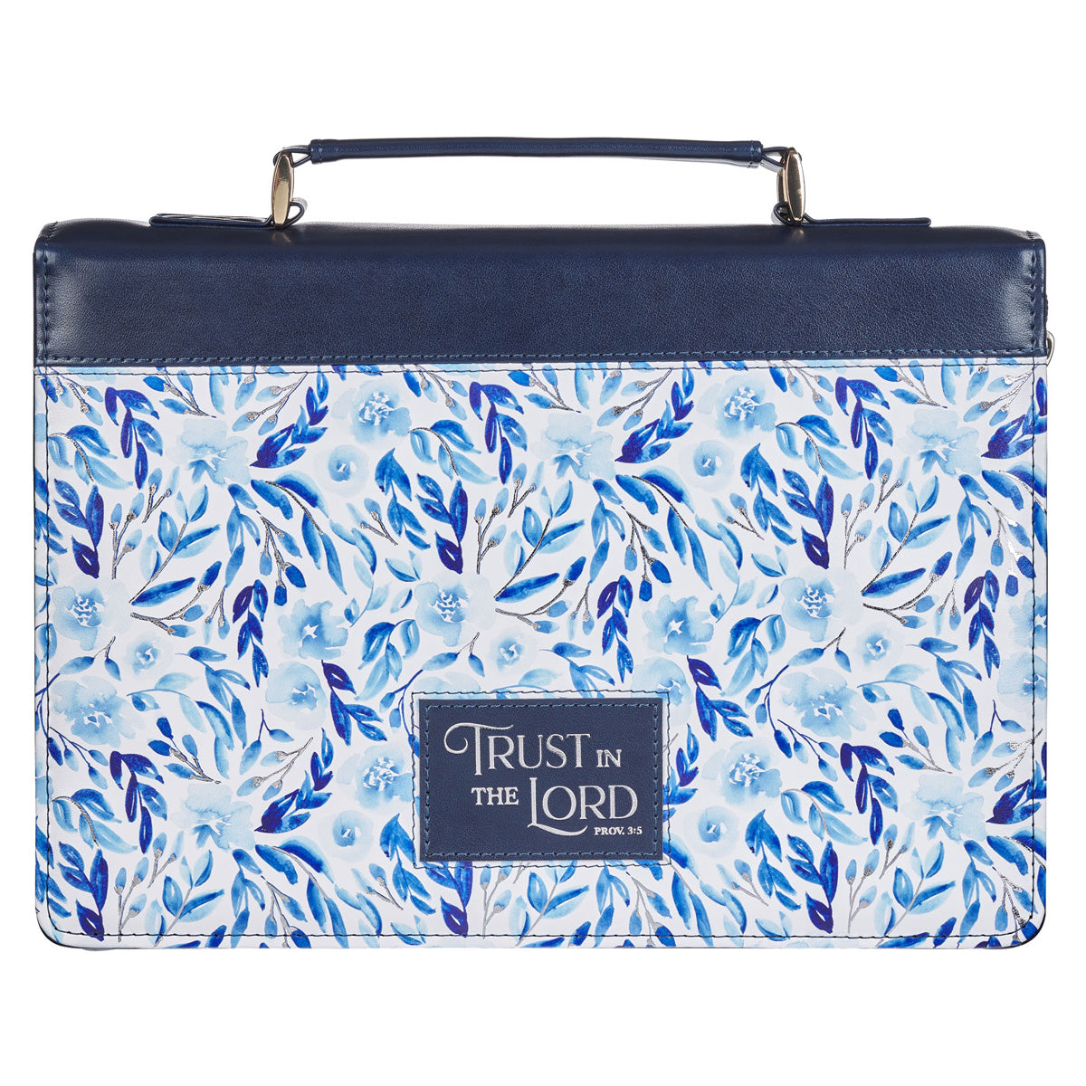 Trust in the Lord Blue Floral Faux Leather Bible Bag