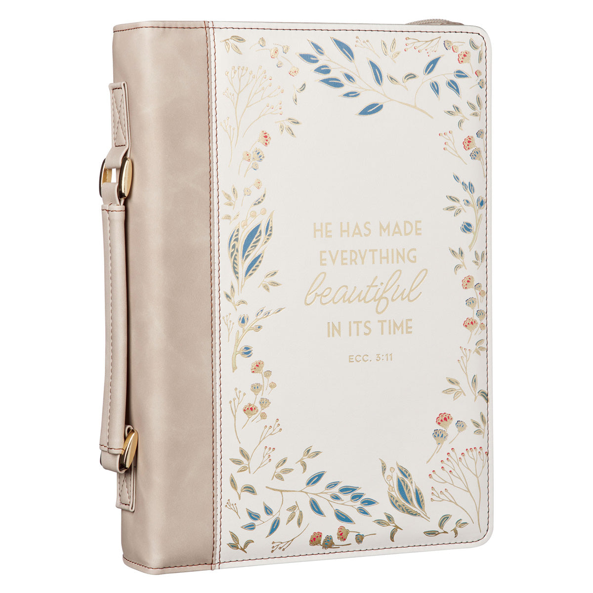 He Has Made Everything Beautiful in Its Time Cream and Taupe Faux Leather Bible Bag