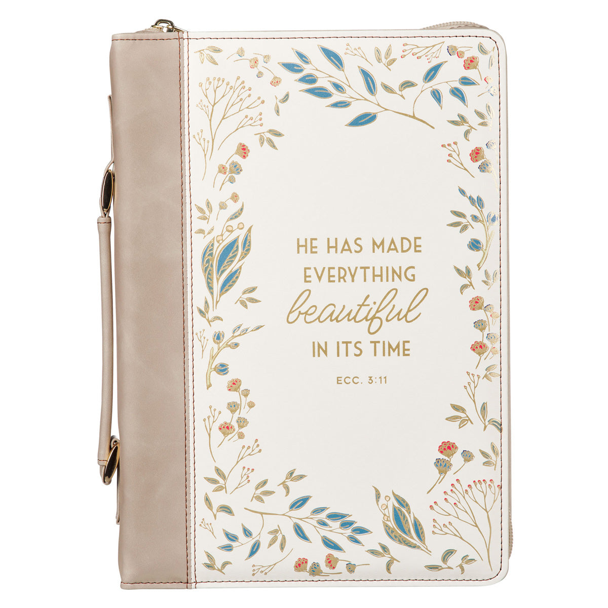 He Has Made Everything Beautiful in Its Time Cream and Taupe Faux Leather Bible Bag