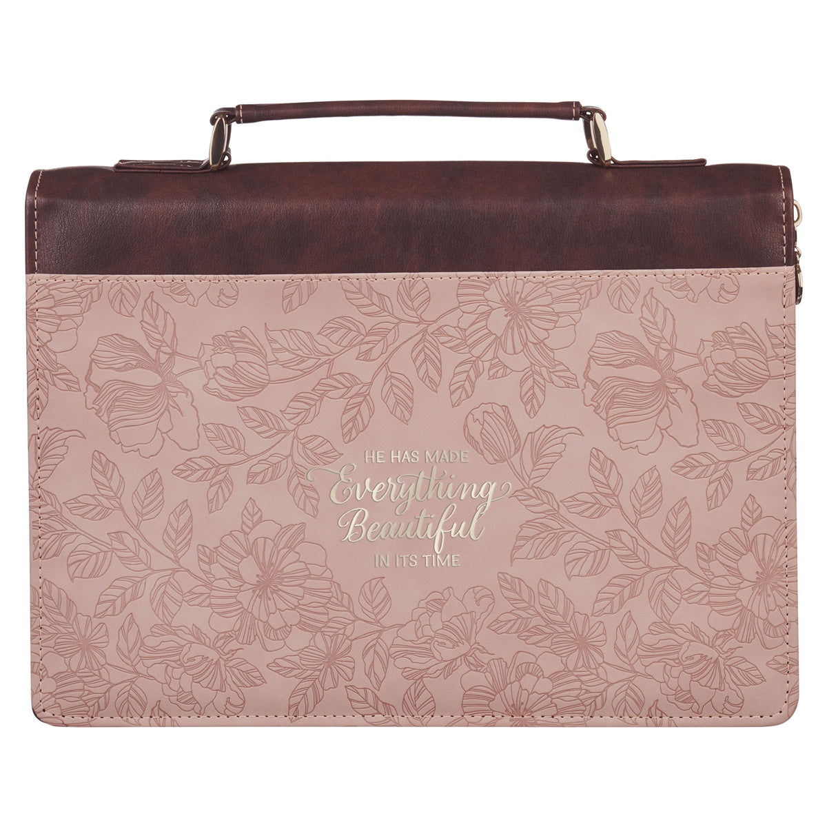 He Has Made Everything Beautiful in Its Time Pink and Brown Faux Leather Bible Bag