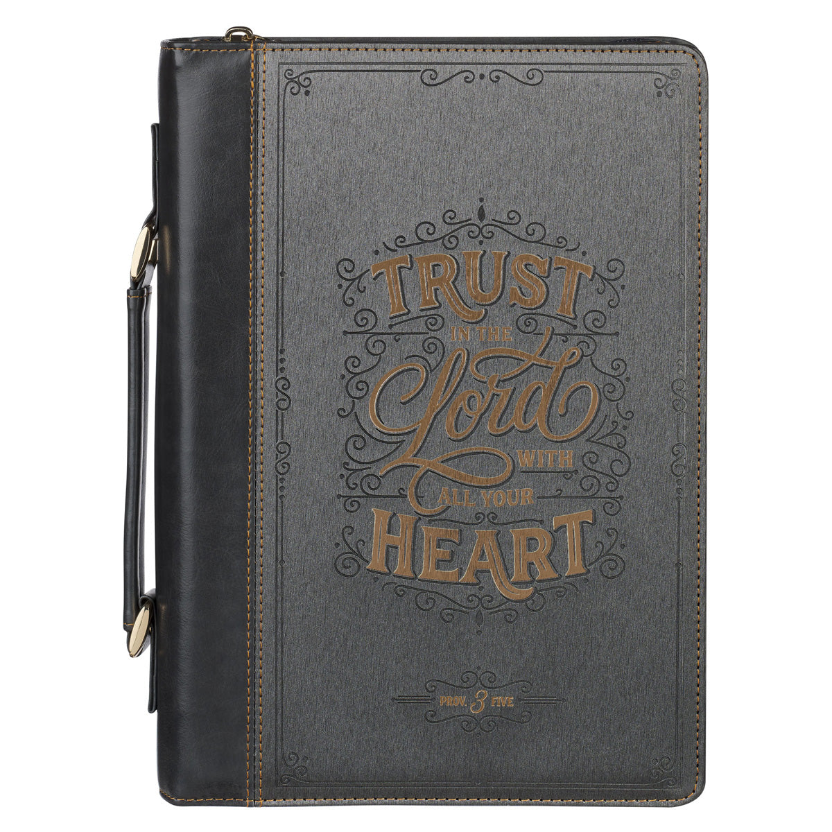 Trust in the Lord with All Your Heart Charcoal and Black Faux Leather Bible Bag