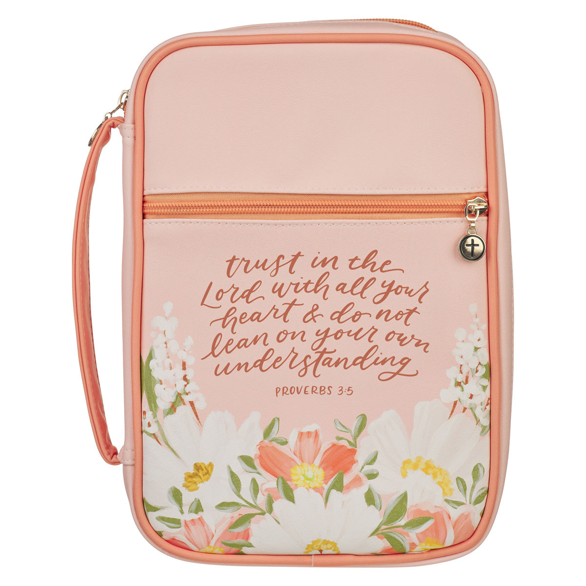 Trust in the Lord with All Your Heart Pink Floral Faux Leather Bible Bag