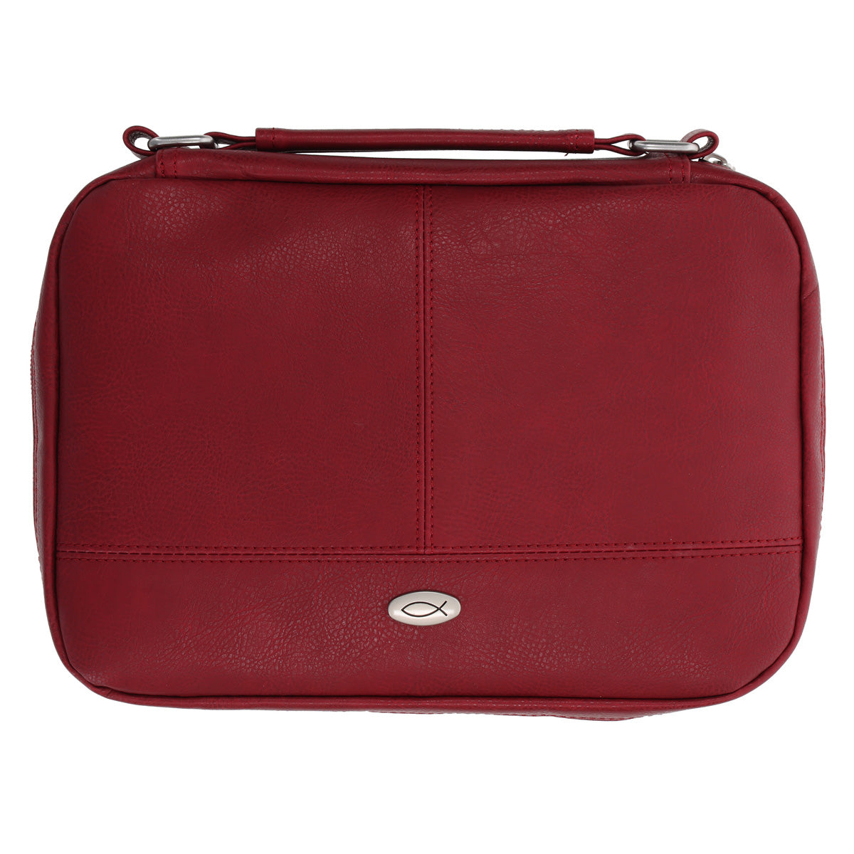 Ichthus Badge Deep Red Two-Fold Faux Leather Bible Bag
