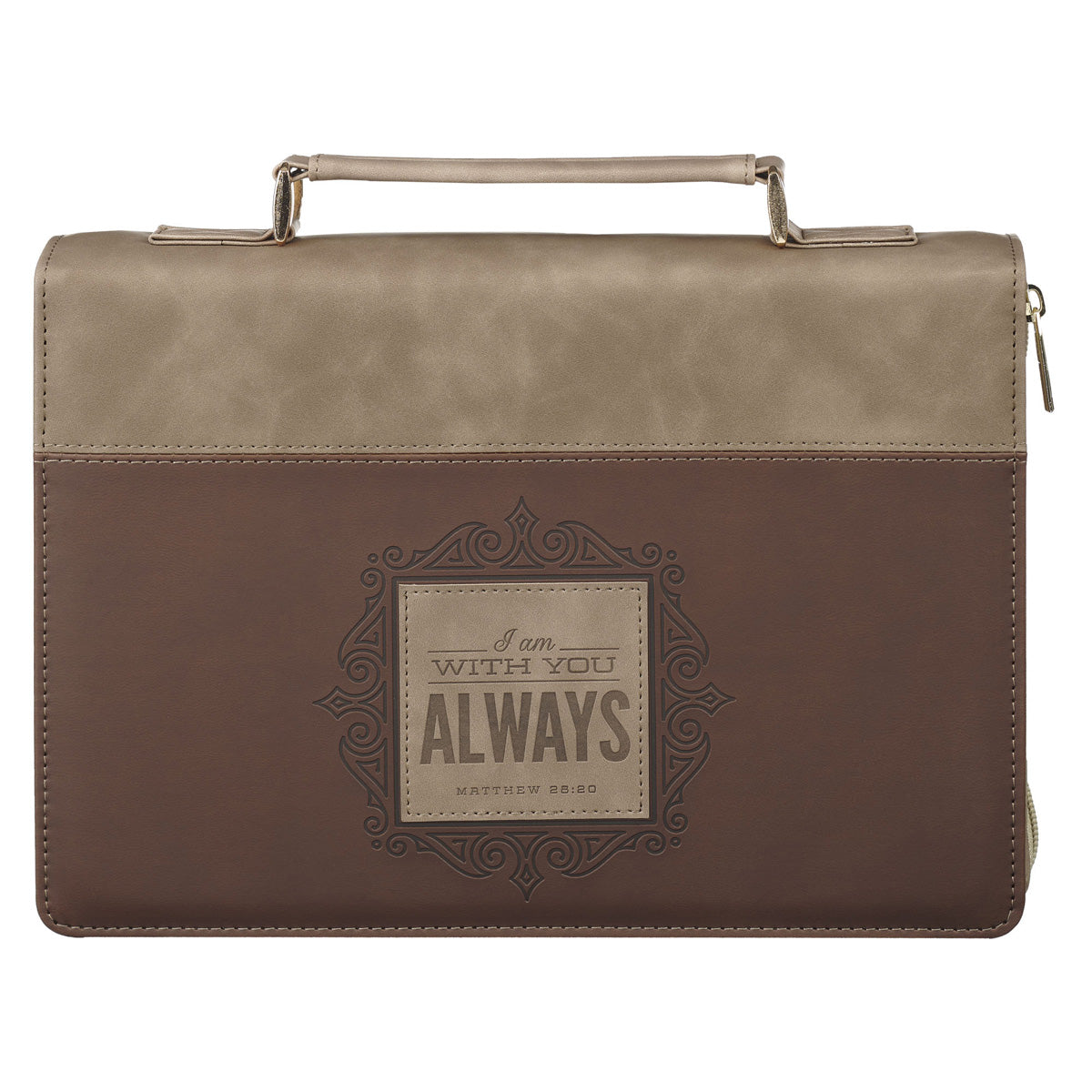 I Am with You Always Two-Tone Brown Faux Leather Bible Bag