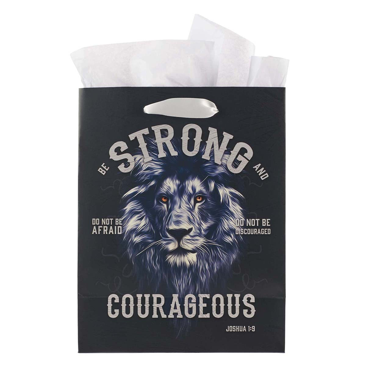 Strong And Courageous Dad Medium Gift Bag With Gift Tag - Joshua 1:9