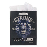 Strong And Courageous Dad Medium Gift Bag With Gift Tag - Joshua 1:9