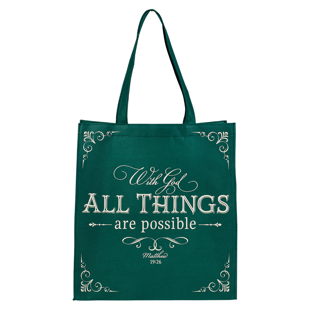 With God All Things Non-Woven Tote Bag - Matthew 19:26