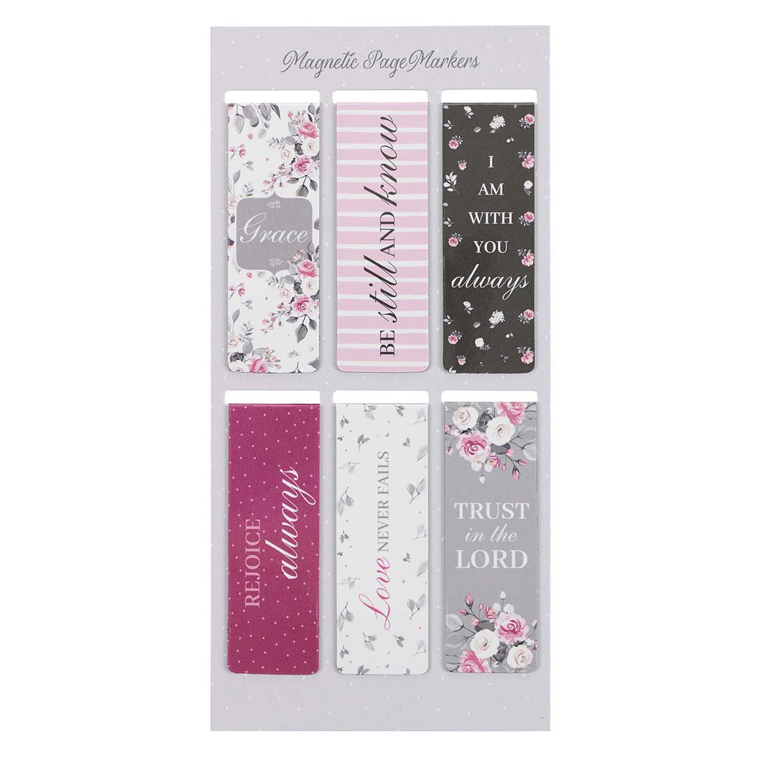 Pink Roses Magnetic Bookmarks Set Of 6