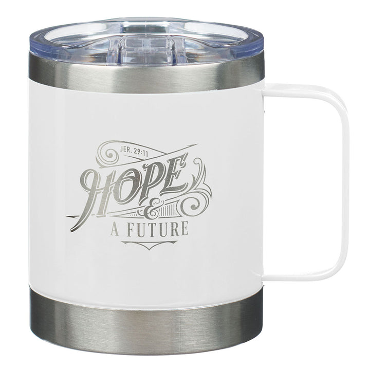 Hope & A Future White Stainless Steel Camp Style Mug - Jeremiah 29-11