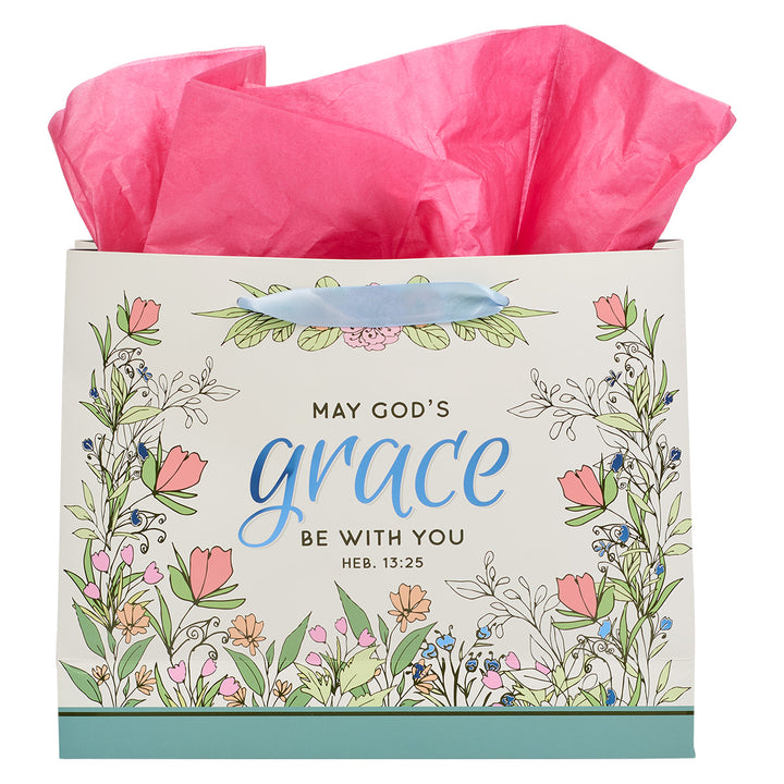 May God's Grace Be With You Blue Large Landscape Gift Bag With Card - Hebrews 13:25