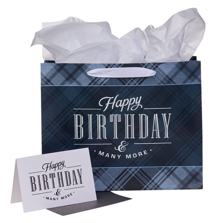 Happy Birthday And Many More Large Landscape Gift Bag With Card