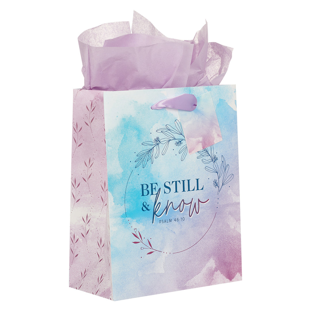 Be Still Watercolor Medium Gift Bag With Gift Tag - Psalm 46:10