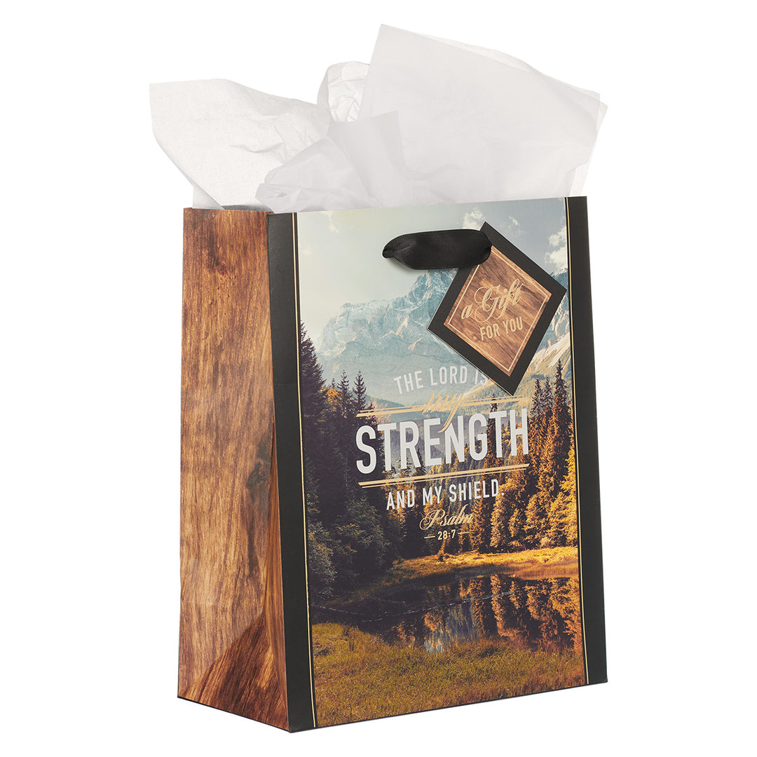 Lord Is My Strength Medium Gift Bag With Gift Tag - Psalm 28:7