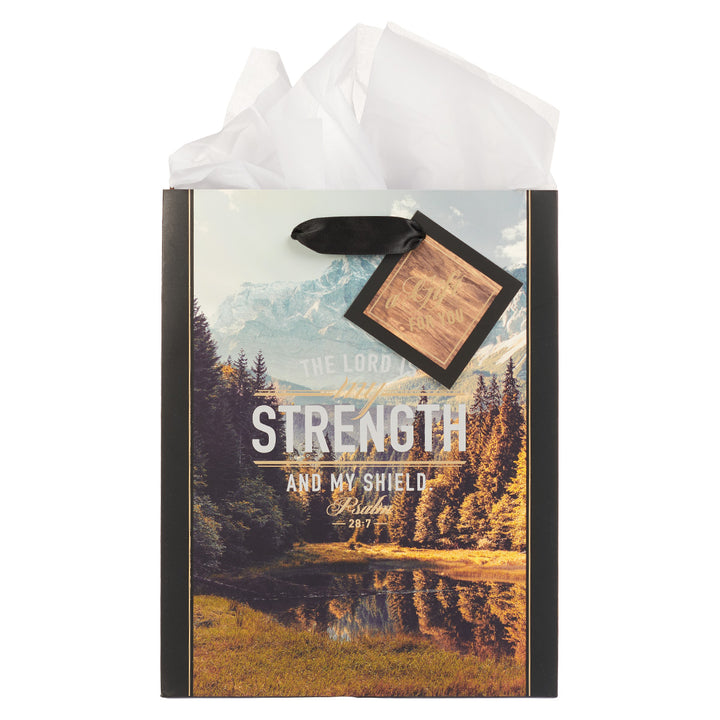 Lord Is My Strength Medium Gift Bag With Gift Tag - Psalm 28:7