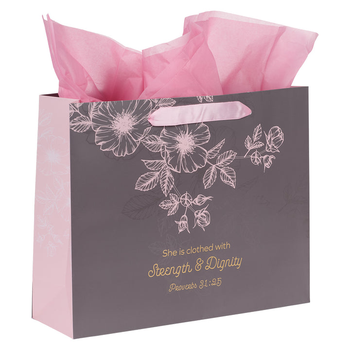 She Is Clothed With Strength And Dignity Large Landscape Gift Bag With Card - Prov 31:25