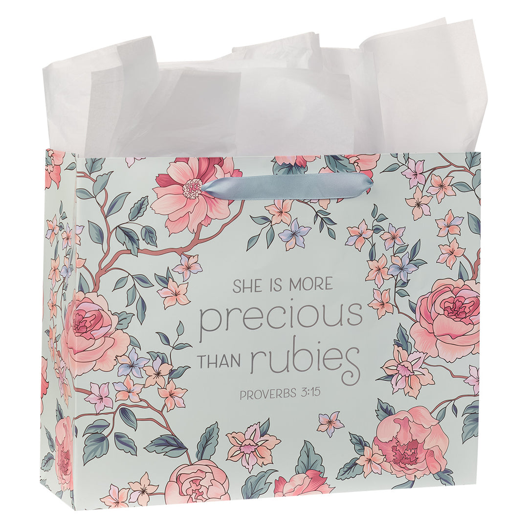 More Precious Than Rubies Large Landscape Gift Bag With Card - Proverbs 3:15