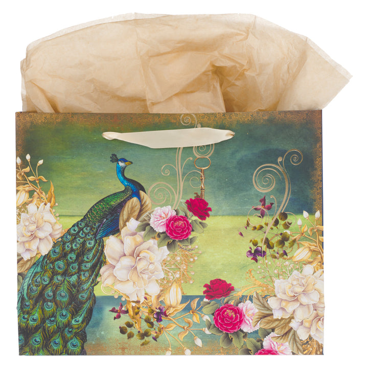 Blessed Peacock Large Landscape Gift Bag With Card - Jeremiah 17:7