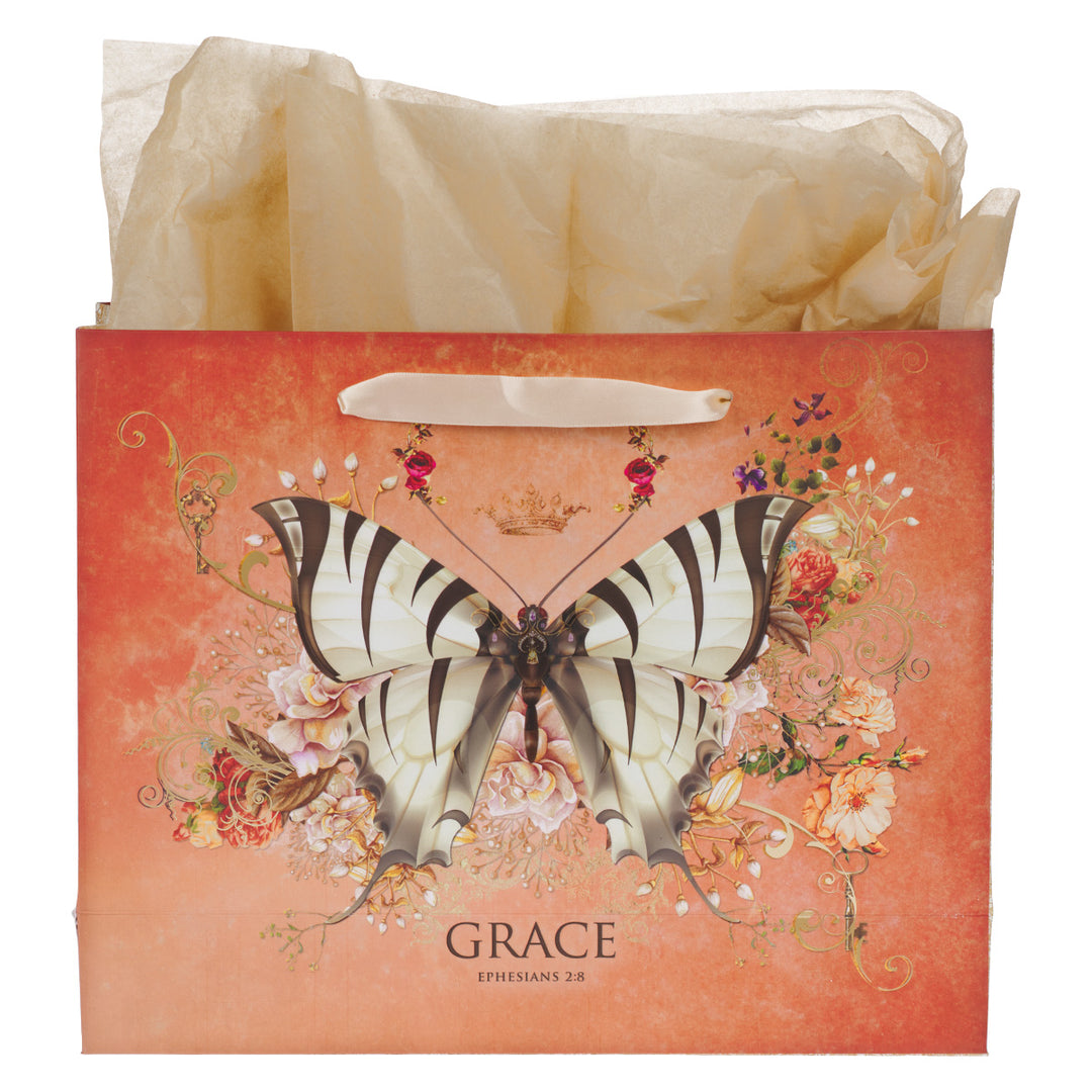 Grace Butterfly Orange Large Landscape Gift Bag With Card - Ephesians 2:8