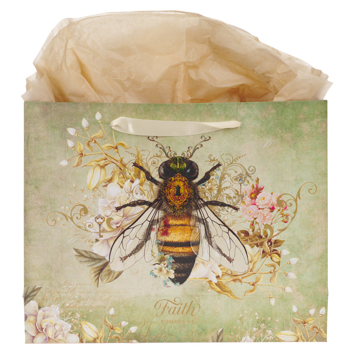 Faith, Bee With Flowers Large Landscape Gift Bag With Card - Romans 5:1