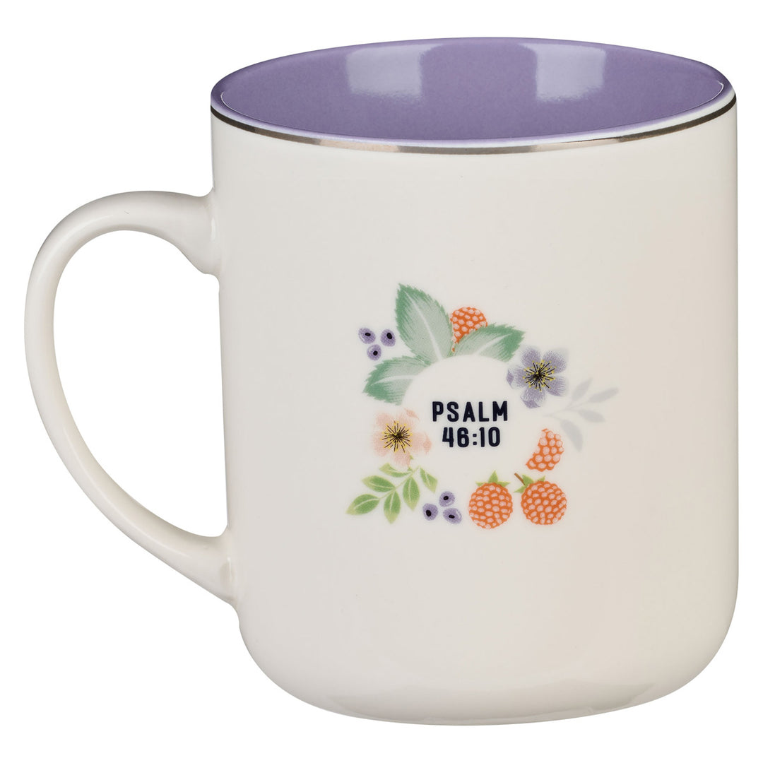 Be Still & Know Floral Purple Interior Ceramic Mug - Ps. 46:10