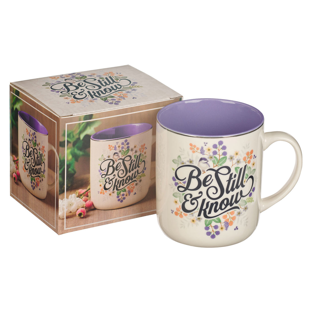 Be Still & Know Floral Purple Interior Ceramic Mug - Ps. 46:10