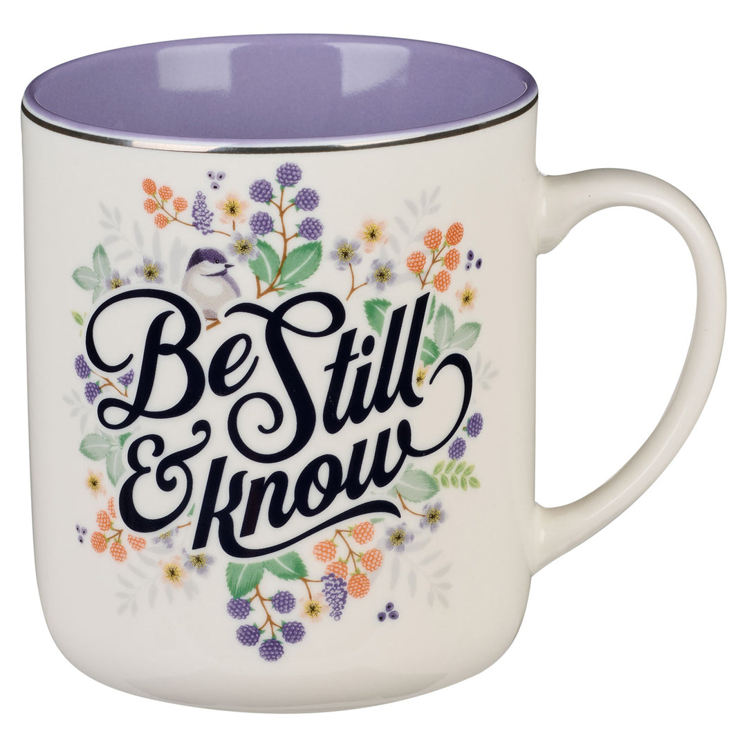 Be Still & Know Floral Purple Interior Ceramic Mug - Ps. 46:10