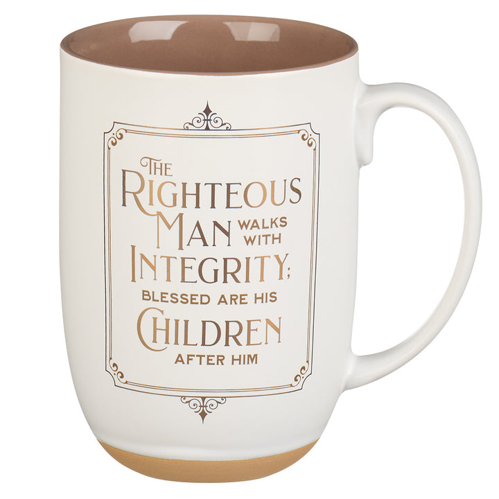 Righteous Man Walks With Integrity Tan Interior Ceramic Mug - Prov. 20:7
