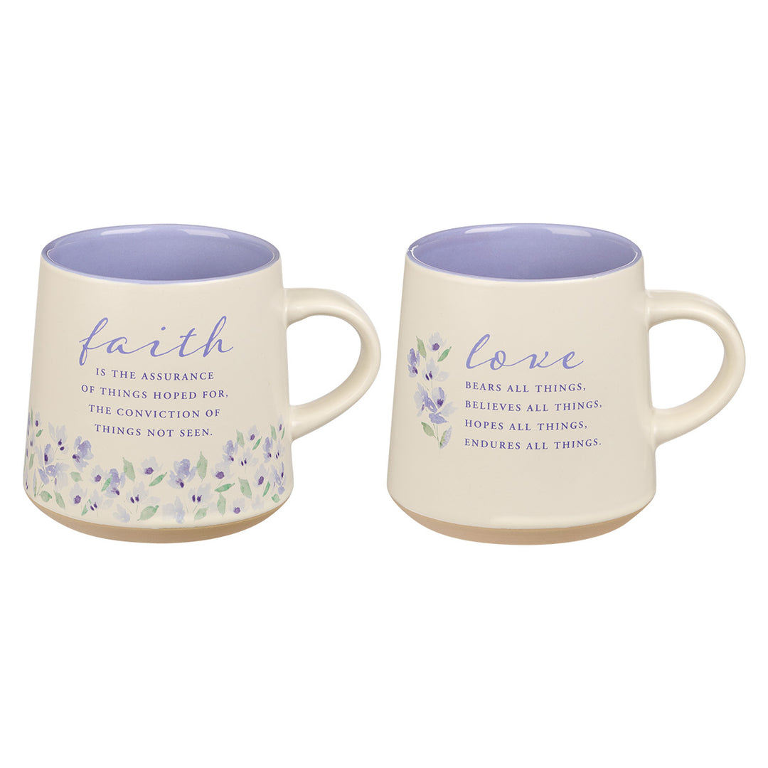 Faith And Love Lilac Purple Two Piece Ceramic Mug Set