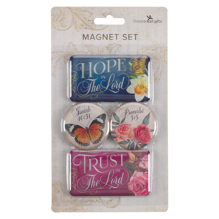 Trust & Hope In The Lord Floral & Butterflies (Set Of 4)(Magnet Set)