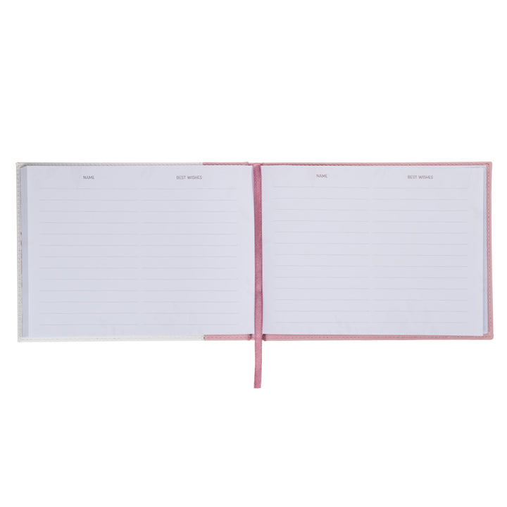 Mr & Mrs White And Pink Floral Medium Faux Leather Guest Book - 1 John 4:19