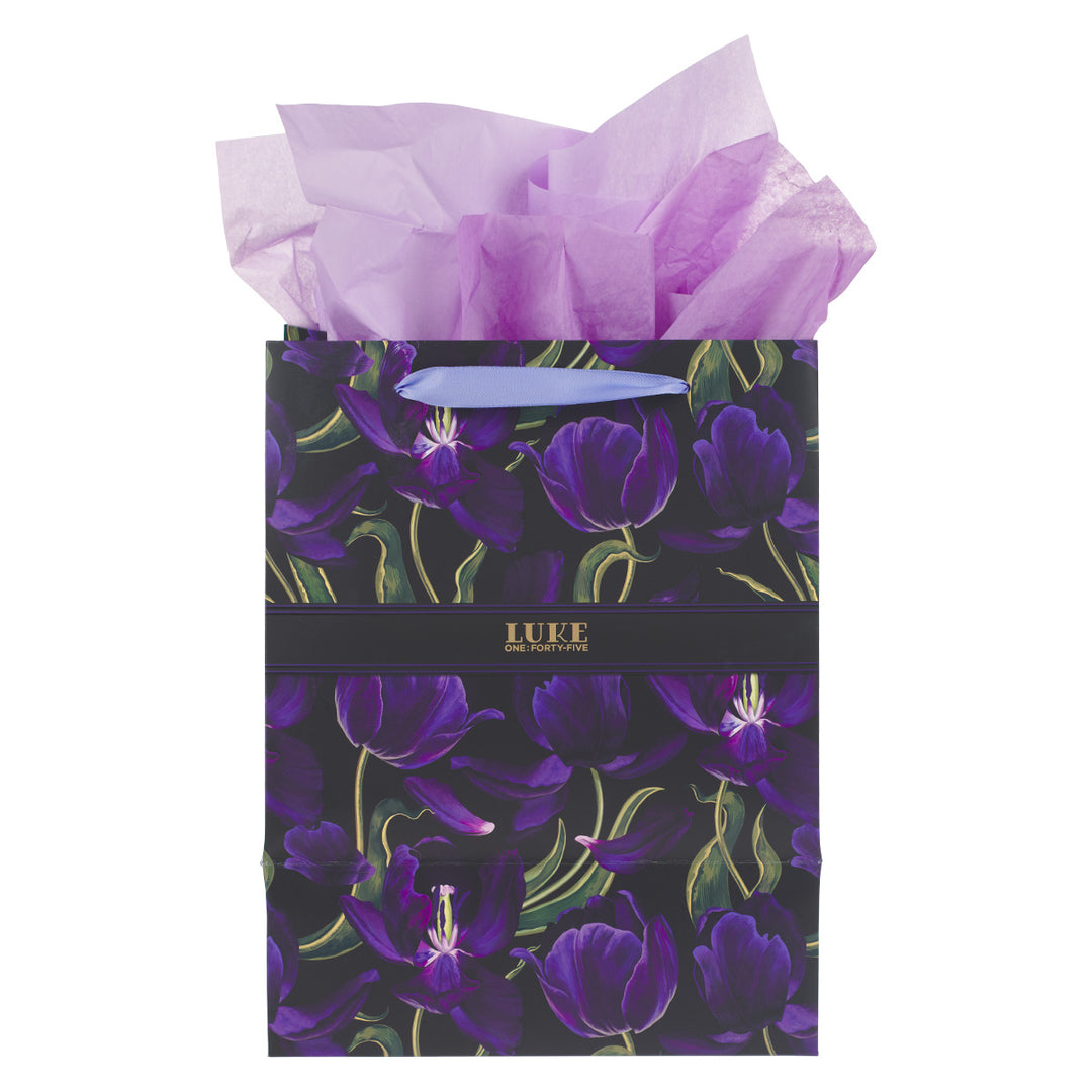 Blessed Purple Flower Large Portrait Gift Bag With Card - Luke 1:45