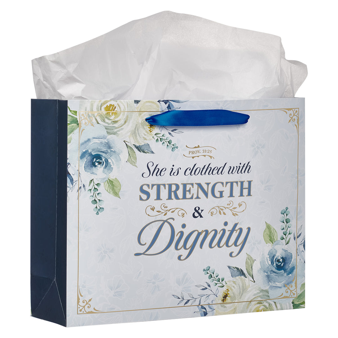 She is Clothed with Strength and Dignity Large Landscape Gift Bag with Gift Tag